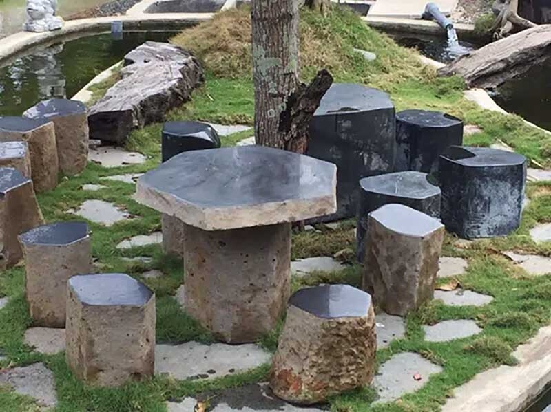 Mẫu bàn ghế đá mini đá granite mỏng nhẹ ghế tròn