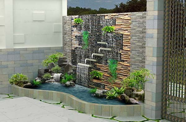 Tiểu cảnh thác nước trên tường giúp tăng tính thẩm mỹ cho không gian