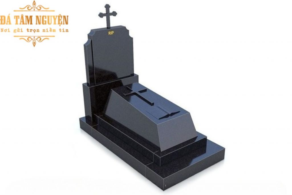 Mẫu mộ công giáo ốp đá granite đen bóng