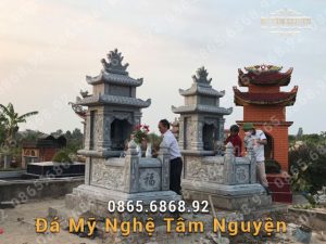 Mộ đá hai mái đá xanh đen chạm khắc rồng phượng S8757BC6F7694