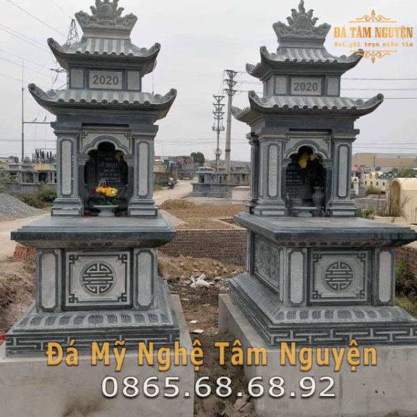 Mộ đá xanh rêu hai tầng mái hoa văn chữ Thọ SC511405D67EA